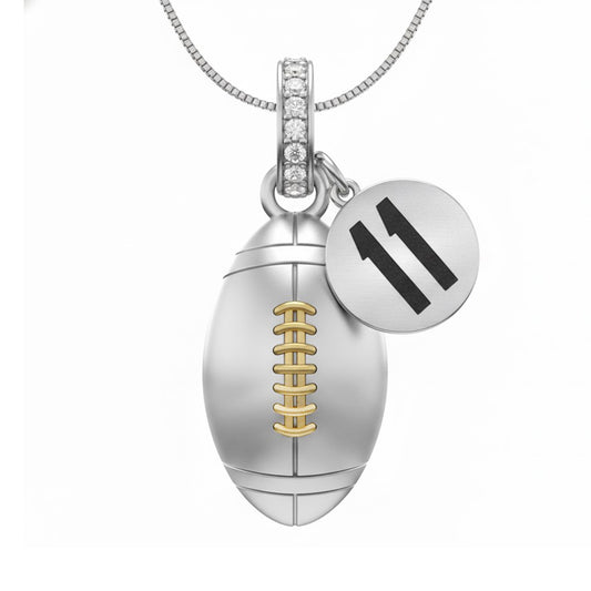 Football Pendant with Zircon & Jersey Number"11" Design Charm