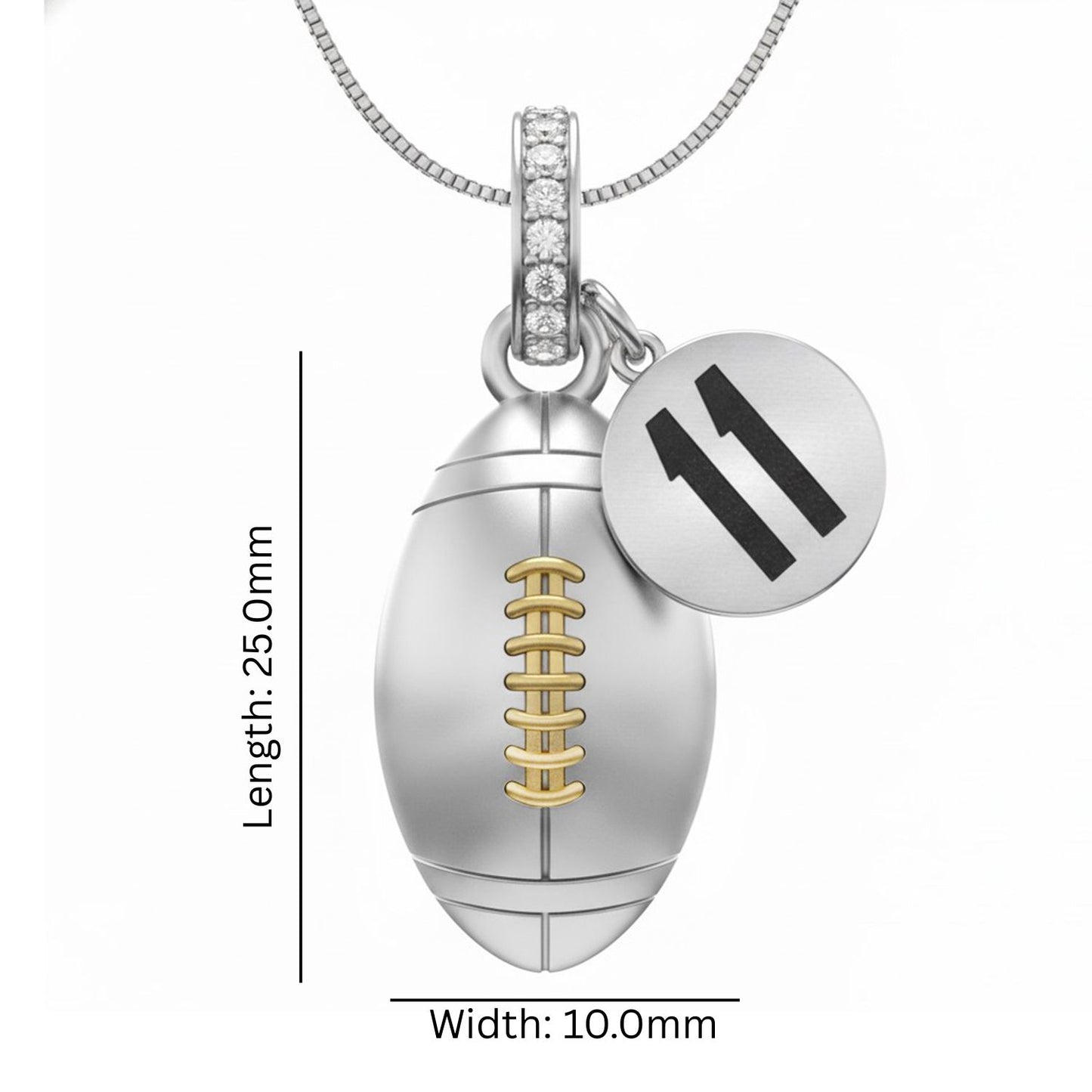 Football Pendant with Zircon & Jersey Number"11" Design Charm