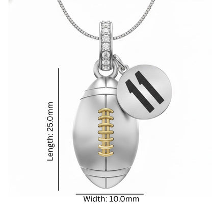 Football Pendant with Zircon & Jersey Number"11" Design Charm