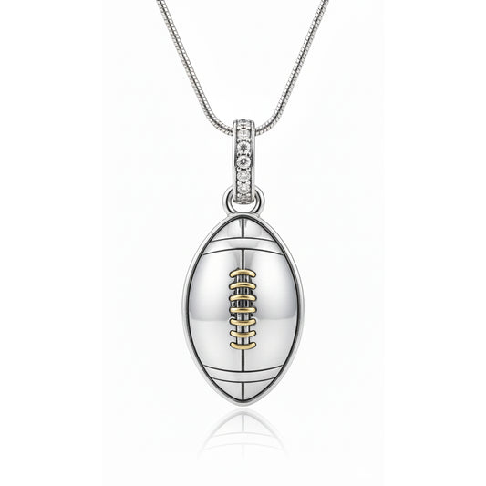 Football Ball Pendant with Zircon and Pen Rhodium Texture Detailing