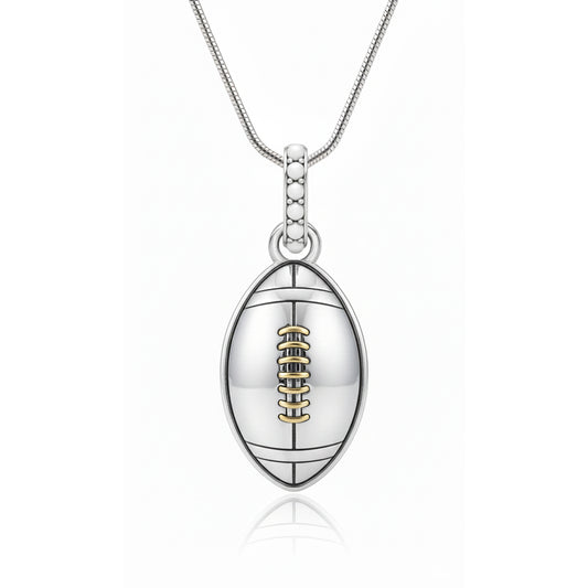 Football Ball Pendant with False Beads and Pen Rhodium Texture Detailing