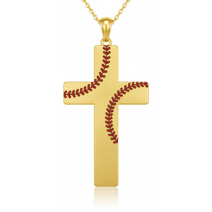 Striking Softball Cross Pendant With Enamel & Yellow Gold plated