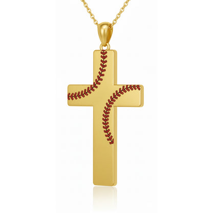 Striking Softball Cross Pendant With Enamel & Yellow Gold plated