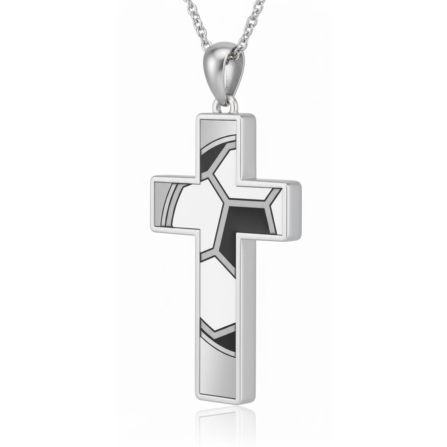 Soccer Ball Cross Pendant With Black & White Enamel