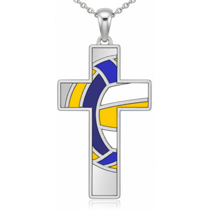Volleyball Captain Cross Pendant With Enamel