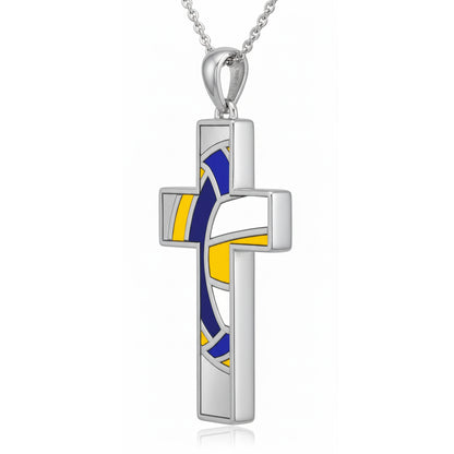 Volleyball Captain Cross Pendant With Enamel
