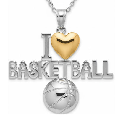Swish & Heart Basketball Pendant With Gold Plated Heart
