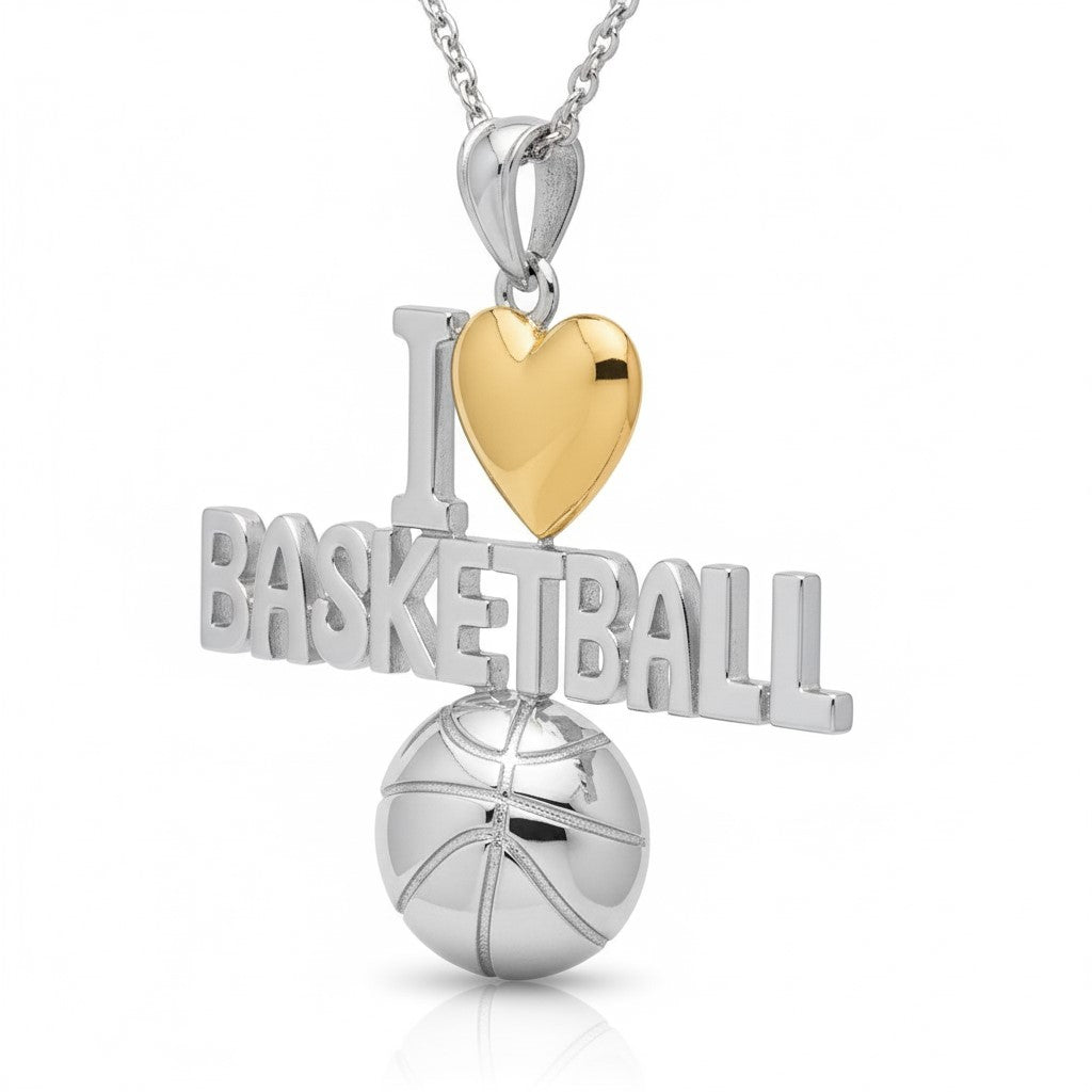 Swish & Heart Basketball Pendant With Gold Plated Heart