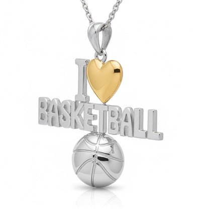 Swish & Heart Basketball Pendant With Gold Plated Heart