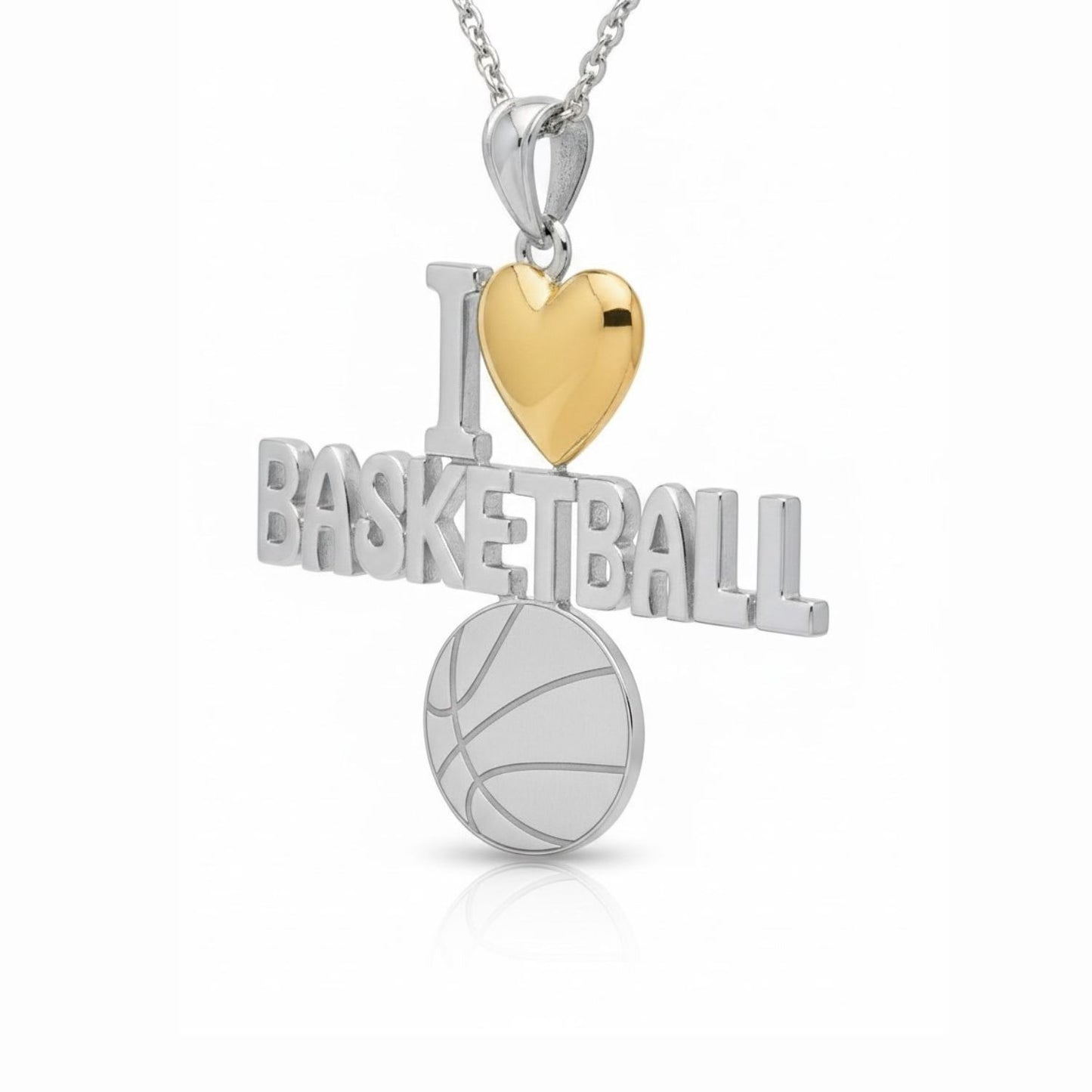 I Love Basketball Pendant with Yellow Gold Plated Heart