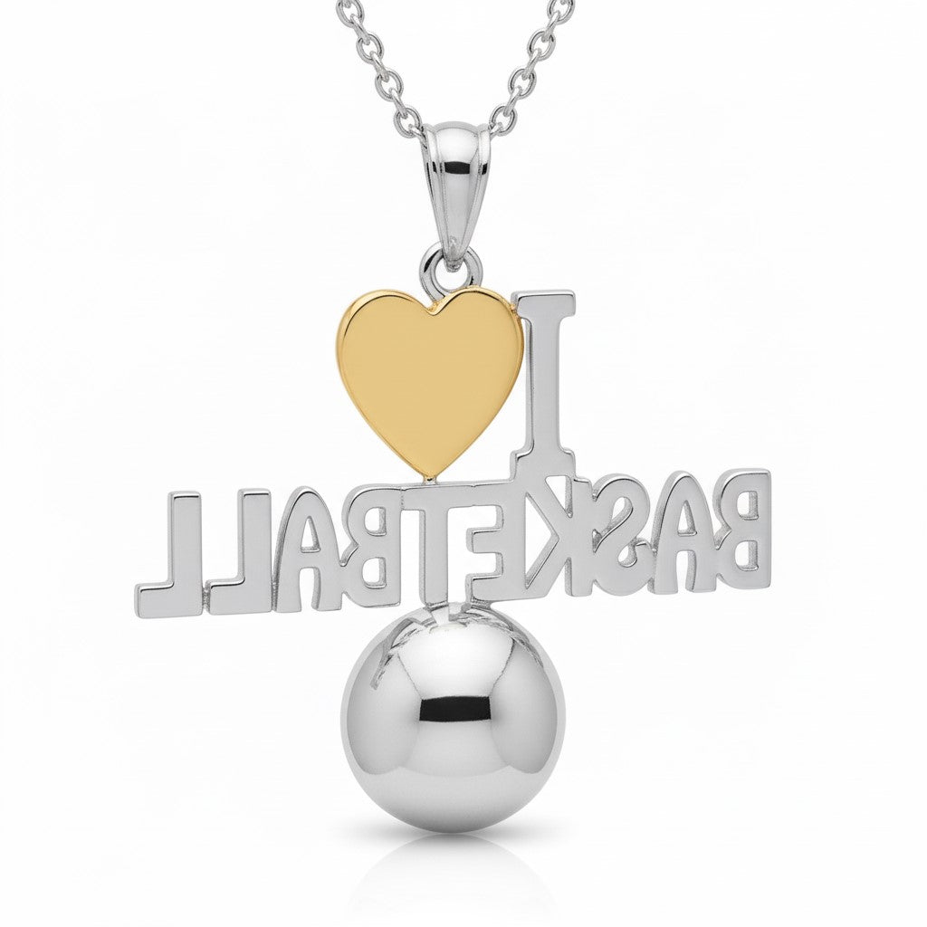 Swish & Heart Basketball Pendant With Gold Plated Heart