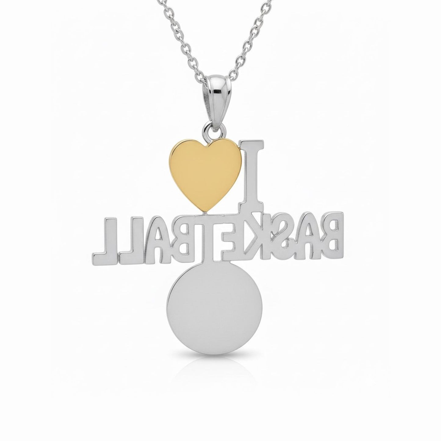 I Love Basketball Pendant with Yellow Gold Plated Heart
