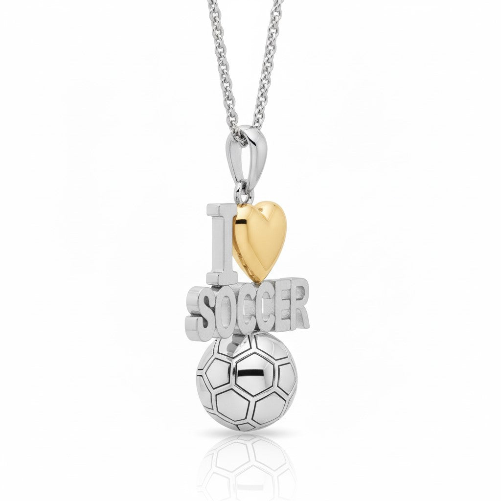 Global Goal Heart Soccer Pendant With Gold plated Heart