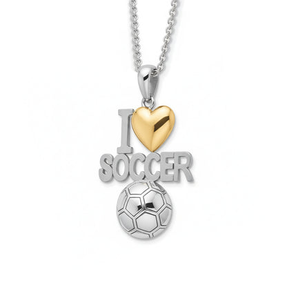 I Love Soccer Pendant with Yellow Gold Plated Heart