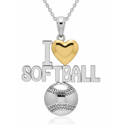 Grand Slam Heart Softball Pendant With Gold Plated Heart