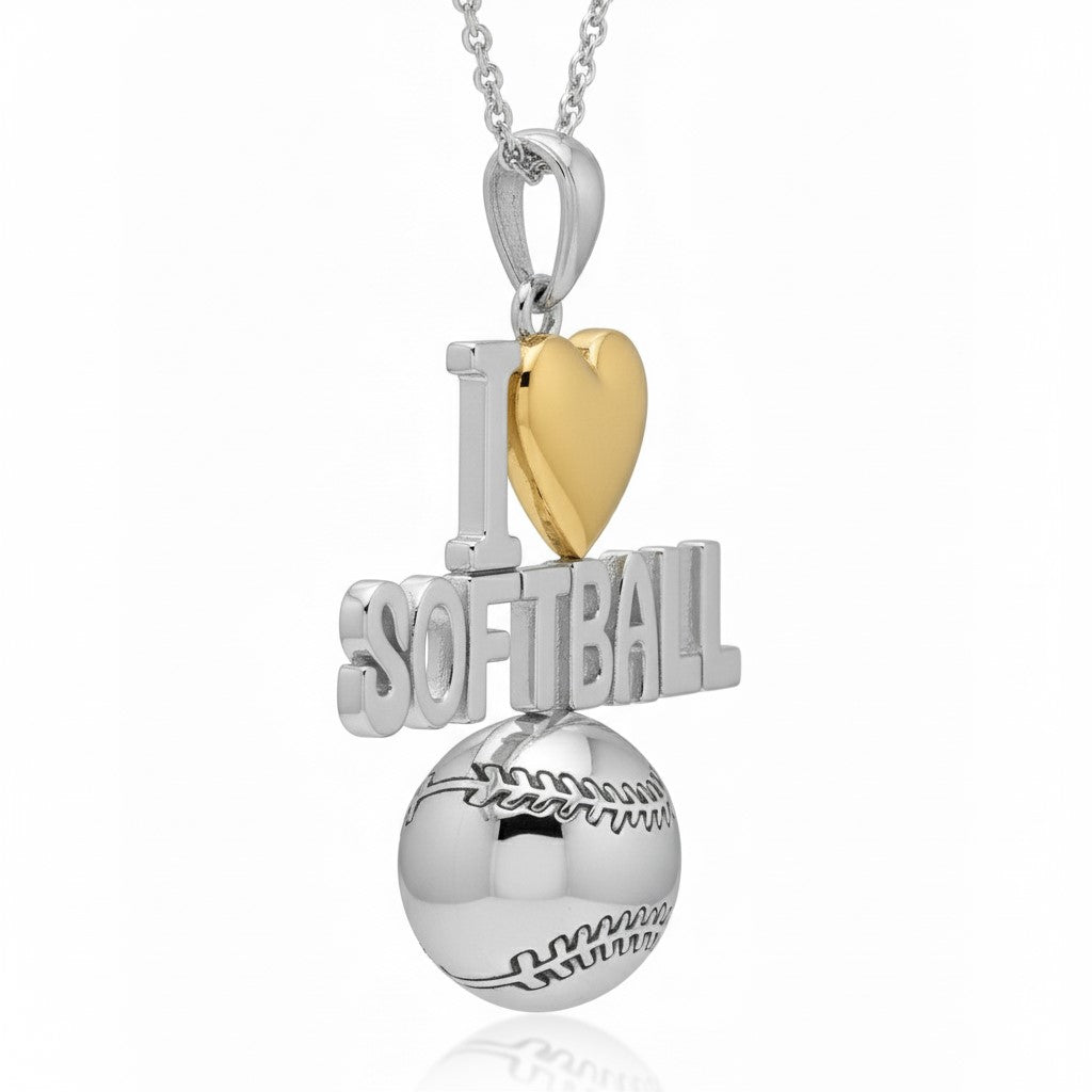 Grand Slam Heart Softball Pendant With Gold Plated Heart