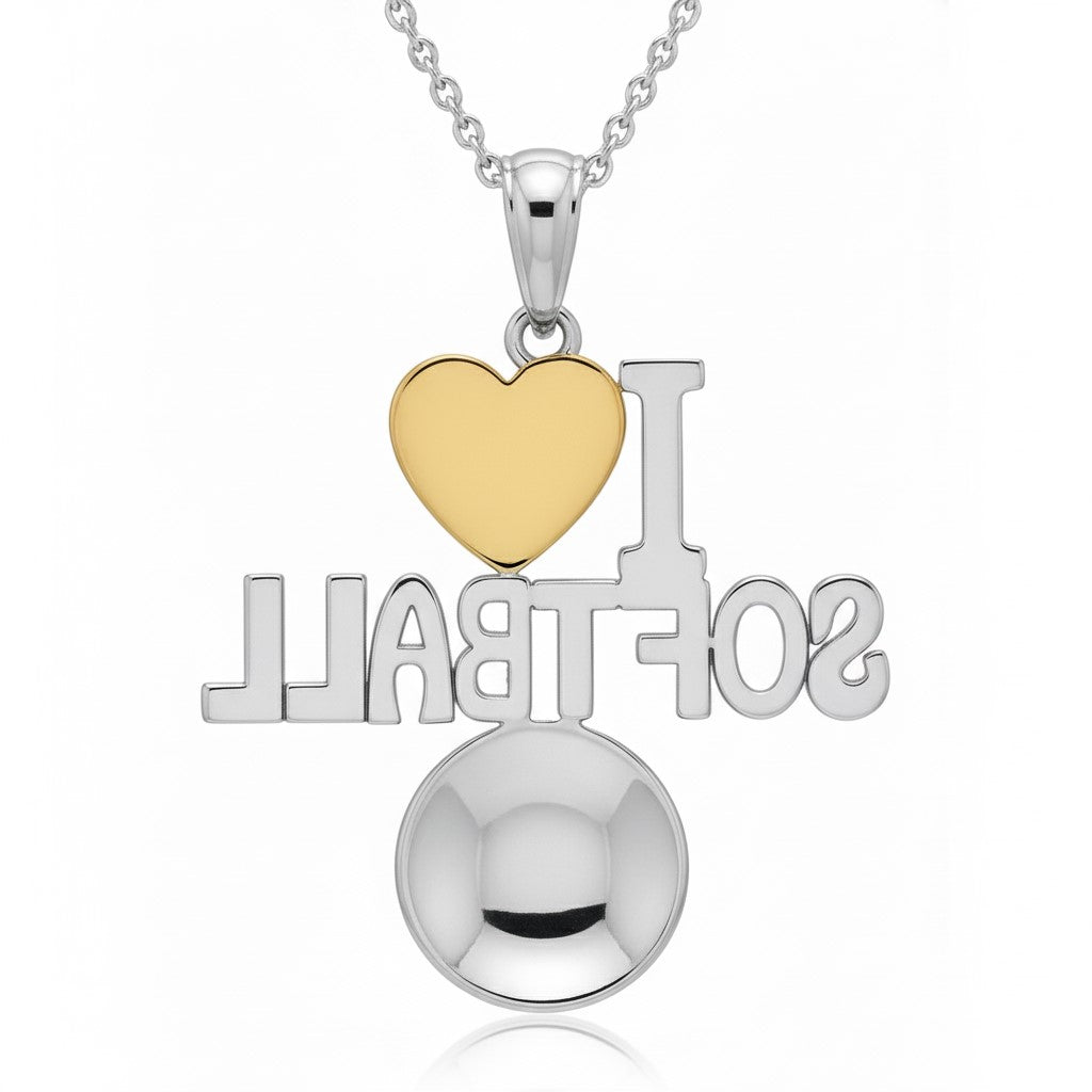 Grand Slam Heart Softball Pendant With Gold Plated Heart