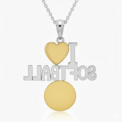 I Love Softball Pendant with Yellow Gold Plated Heart & Ball