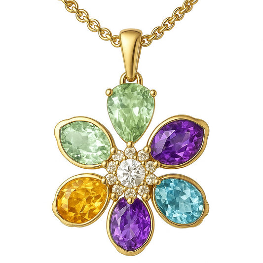 Colorful Gemstone 7.25ctw Pendant in Yellow Gold-Plated Sterling Silver