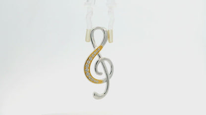 Music Note Pendant – Treble Clef Design with White Topaz – Sterling Silver 925